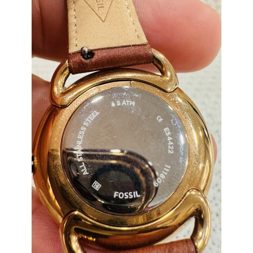 Fossil ES4122 Women's Rose Gold Crystal Bezel Brown Leather Quartz Watch